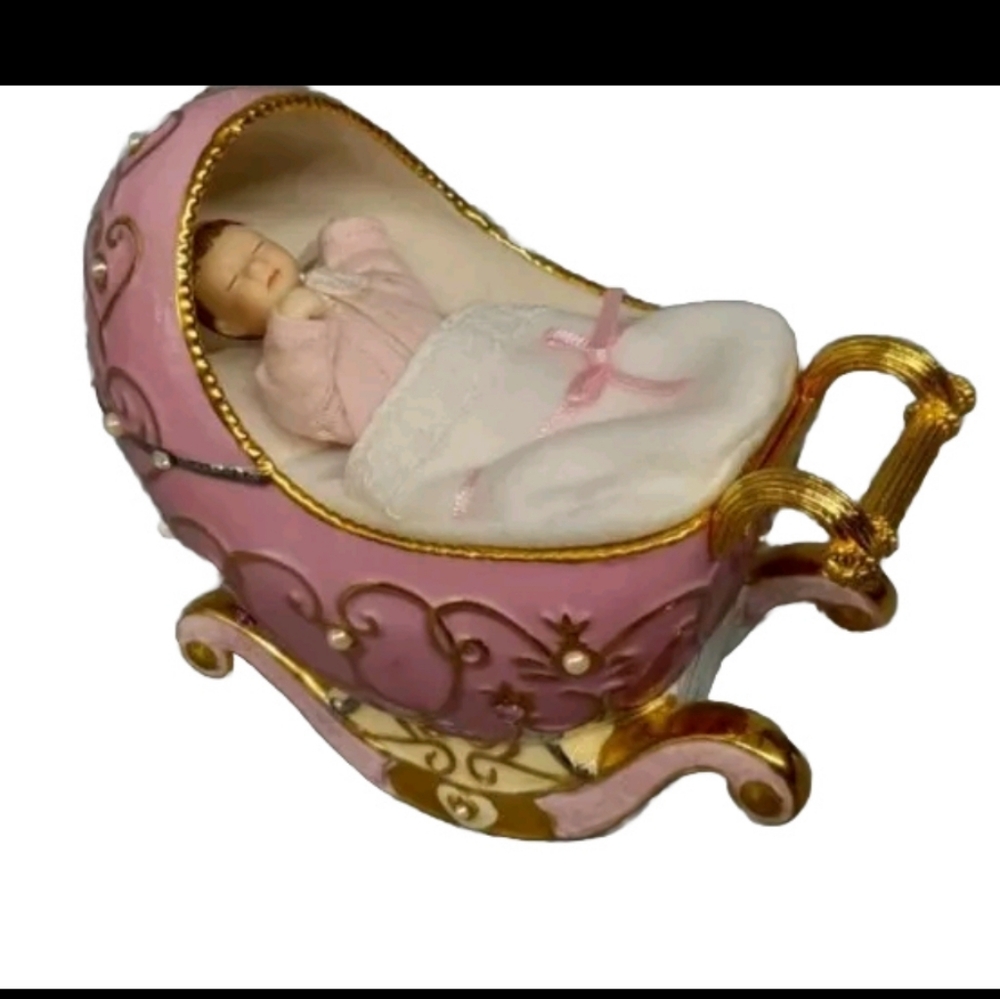 Sweet Slumber, Heirloom Fine Porcelain Musical Rocking Crib  Small Porcelain